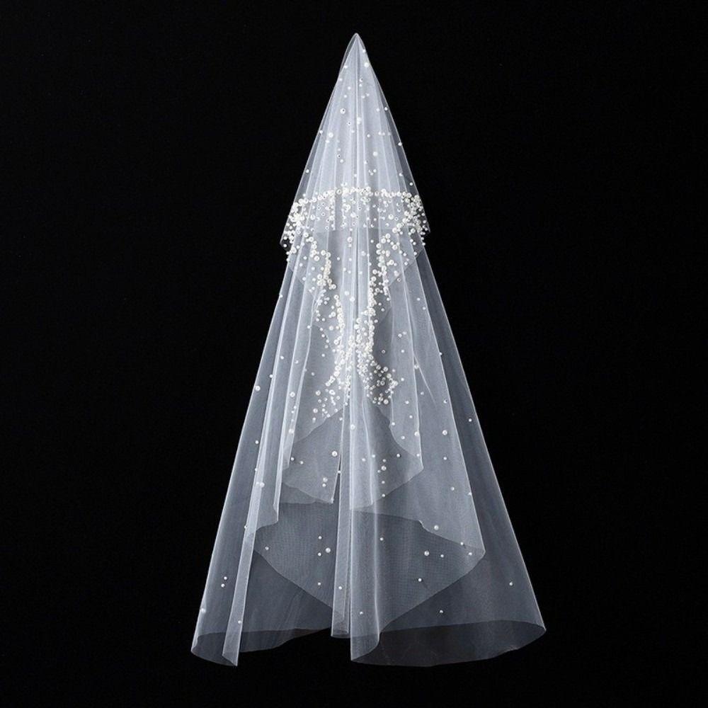 130cm Pearls Tulle Bridal Veil Vintage Waist Length Drop Veil Long Wedding Veil  Wedding Dress