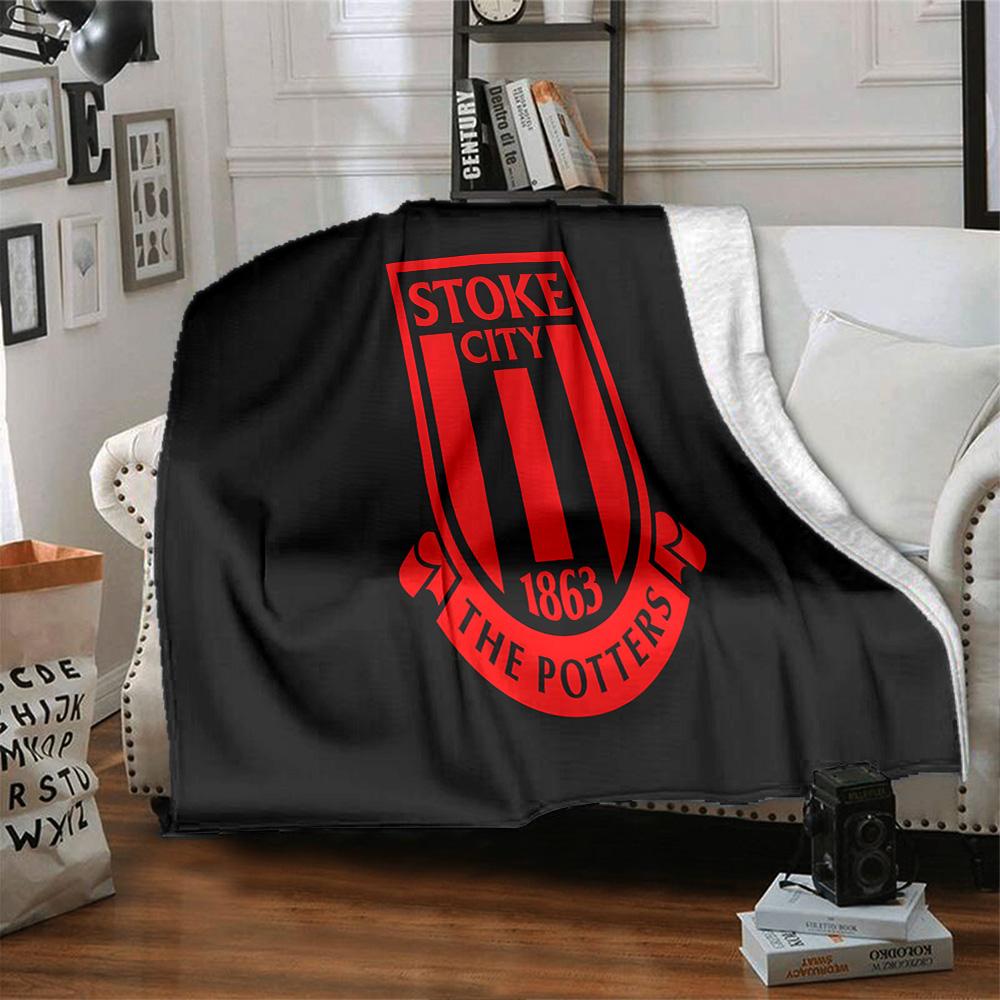 Stoke City Football Club Flannel Blanket, Soft Polyester, Modern Design, All-Season for Camping, Travel, Gifts for Holidays or Birthdays