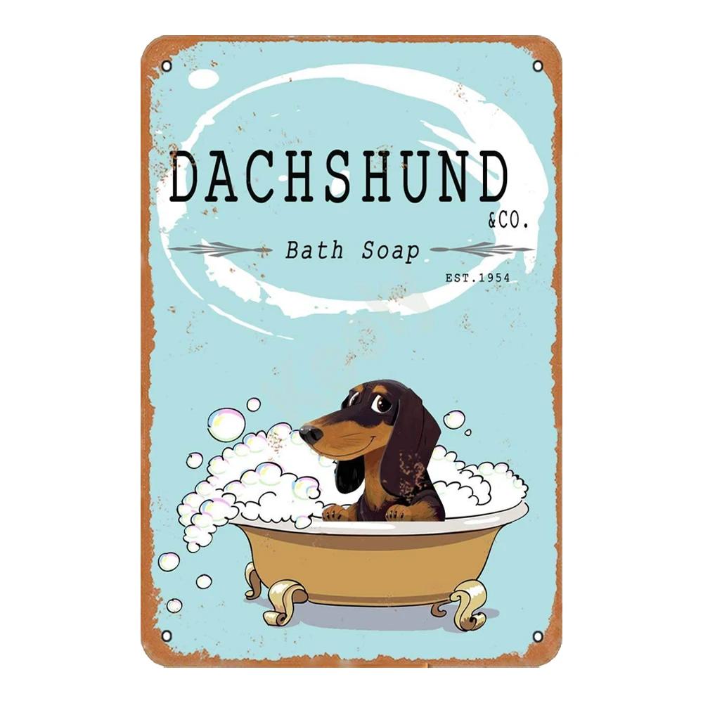 Funny Dogs Tin Signs Bulldog Husky Chihuahua Dachshund Retro Metal Posters Wall Decor Puppy Bath Time Vintage Iron Paintings