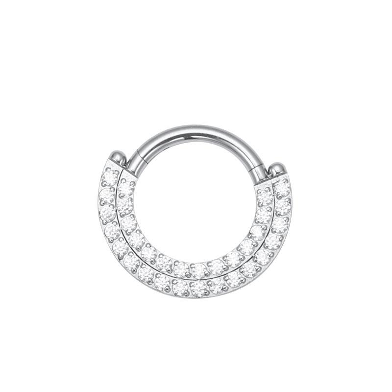 

ASTM F136 Titanium Clicker Septum Nose Ring Sector CZ Daith Earring Hoop Front Facing Hinged Segment Piercing Body Jewelry 16G 1.2x10mm