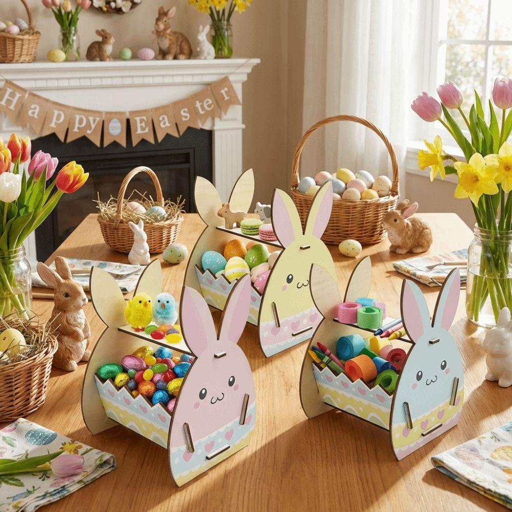 DIY Paint Easter Bunny Basket Wooden Candy Storage Basket Rabbit Storage Box  Easter Parties