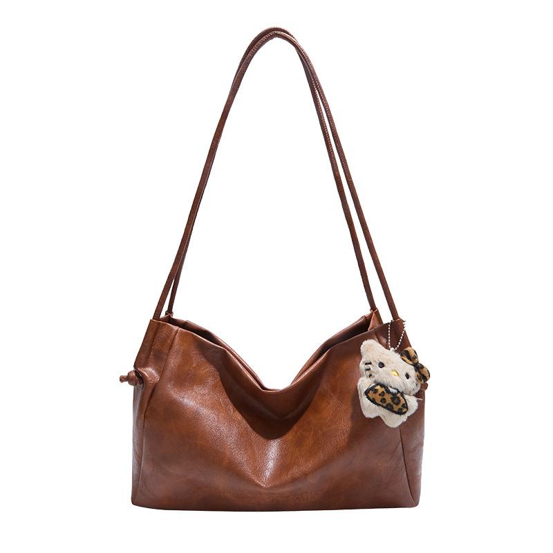 Retro Soft Leather Large-capacity Tote Bag, Fashionable and Simple, Casual Commuting Single-shoulder Bag, Underarm Bag