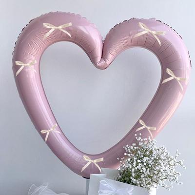 40-Inch Bowknot Heart Balloon with Hollow Design - Valentine's Day Decor for Shopping Malls and Jewelry Stores