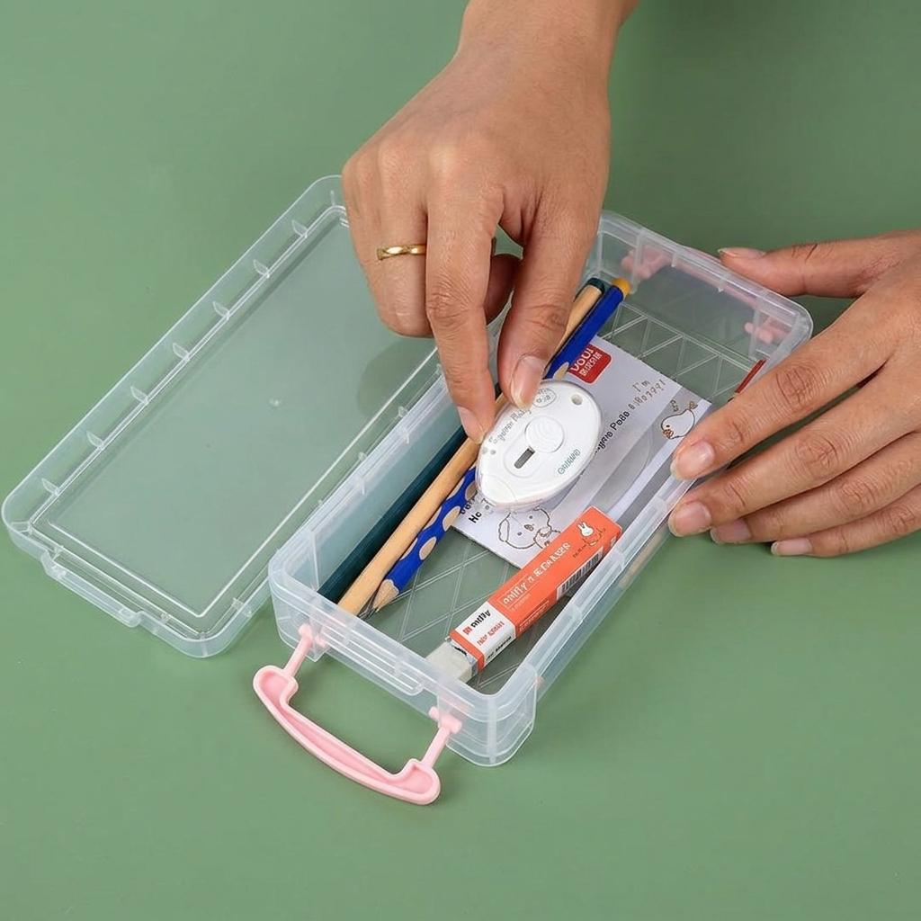 

Plastic Stackable Storage Bin Organizer Storage Case Box with Lid for Art School Supplies Home Organization розовый