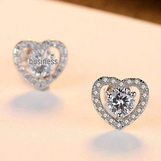 Exquisite Heart-Shaped Zircon Diamond Earrings – European & American Creative Fashion