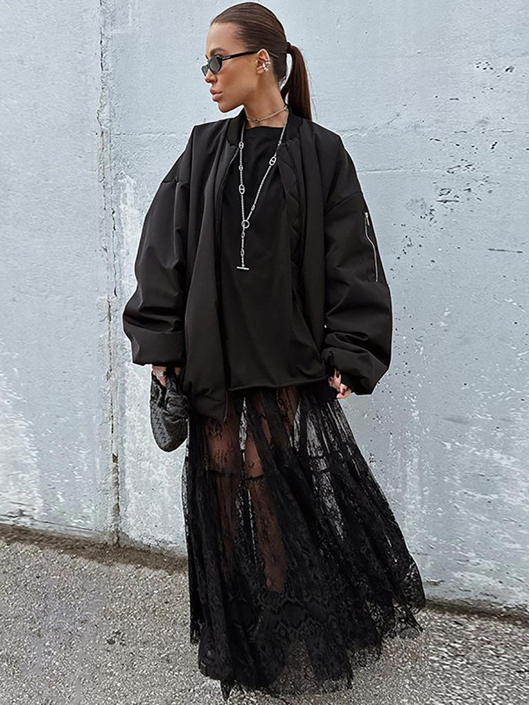 New Women's Long Dress Black Sexy Sheer Lace High Waist Business Commute Elegant Skirt