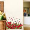 Romantic Red Roses and Butterflies Wall Stickers with Green Plants for Bedroom Entrance Hallway Home Decor