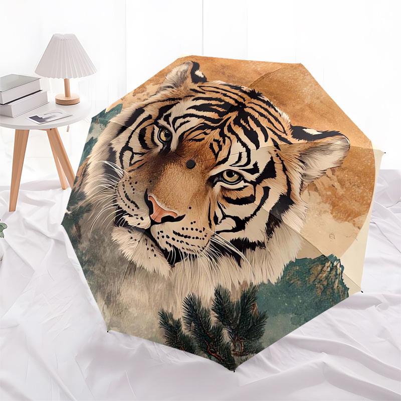 

1pc Tiger Portrait Mountains Nature Artwork Umbrella with Plastic Handle,Suitable for All Seasons Umbrellaptys26062