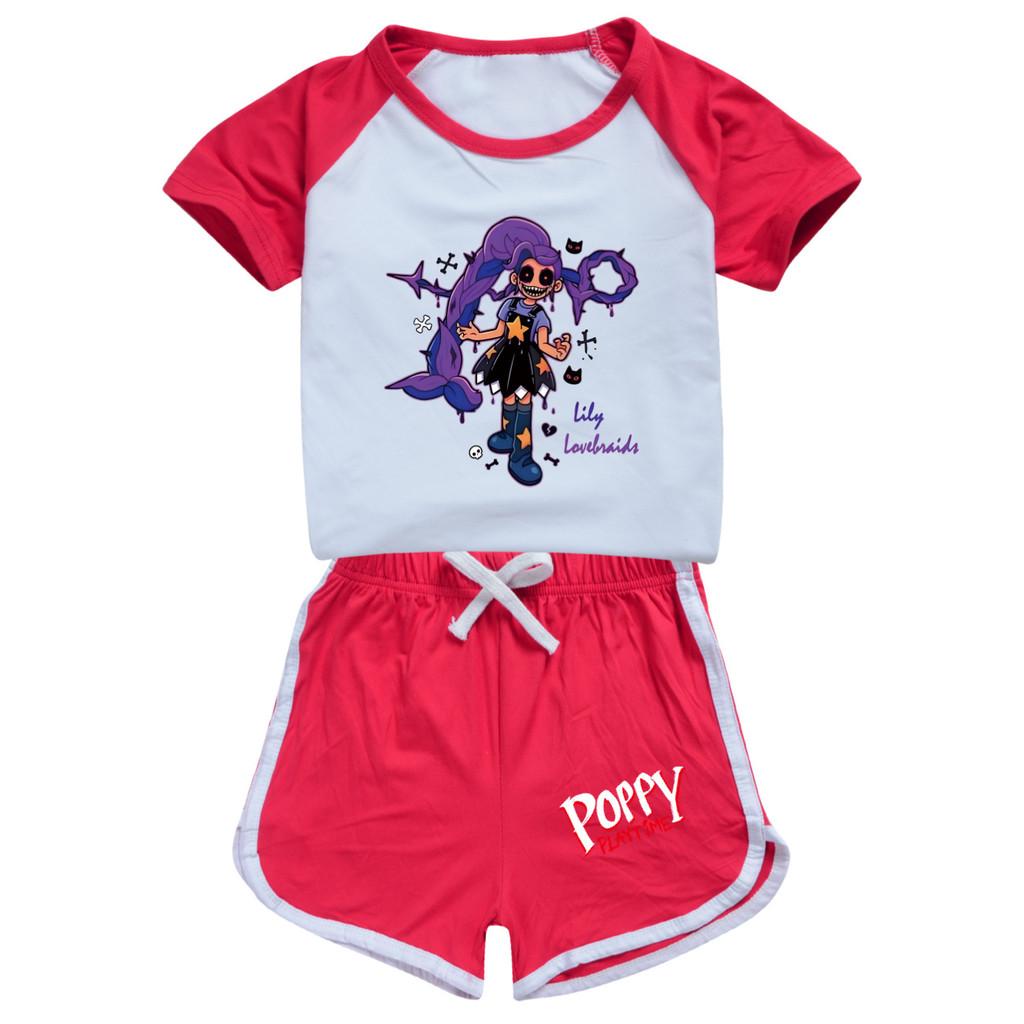 5602 Kids Girls Lily Lovebraids Print T-shirt Shorts Casual Tracksuit Sets 100cm красный