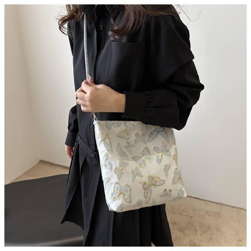 Trendy Canvas Tote Bag For Women Butterfly Design Spacious Everyday Handbag