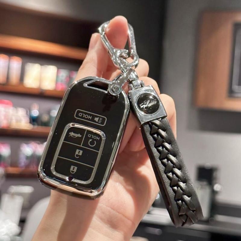 Auto-Schlüsselanhänger-Schutzhülle mit PU-Leder-Umhängeband für Honda Accord Civic CRV Pilot Odyssey Smart Key Holder