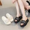 Rhinestone Outer Wear One-character Pleated Slippers Women's Summer 2025 New Thick-bottomed Open-toed Half Slippers Fashion