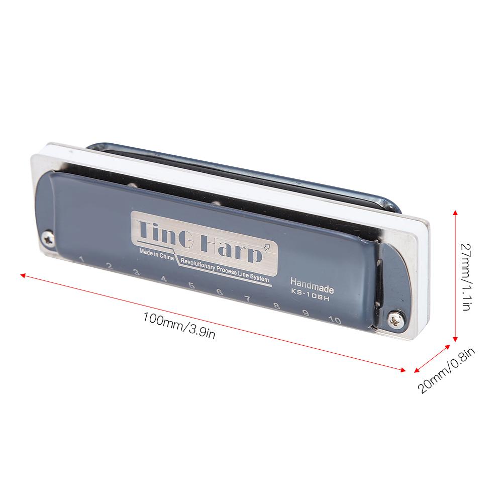 Blues Harp Mundharmonika 10-;Loch Professionelles Mundharmonika G-Ton Geschenke Edelstahlabdeckung(blau )