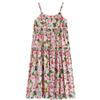 2025 Summer Cotton Linen Printed Patchwork Loose Long Suspender Dress with Slimming Large Hem