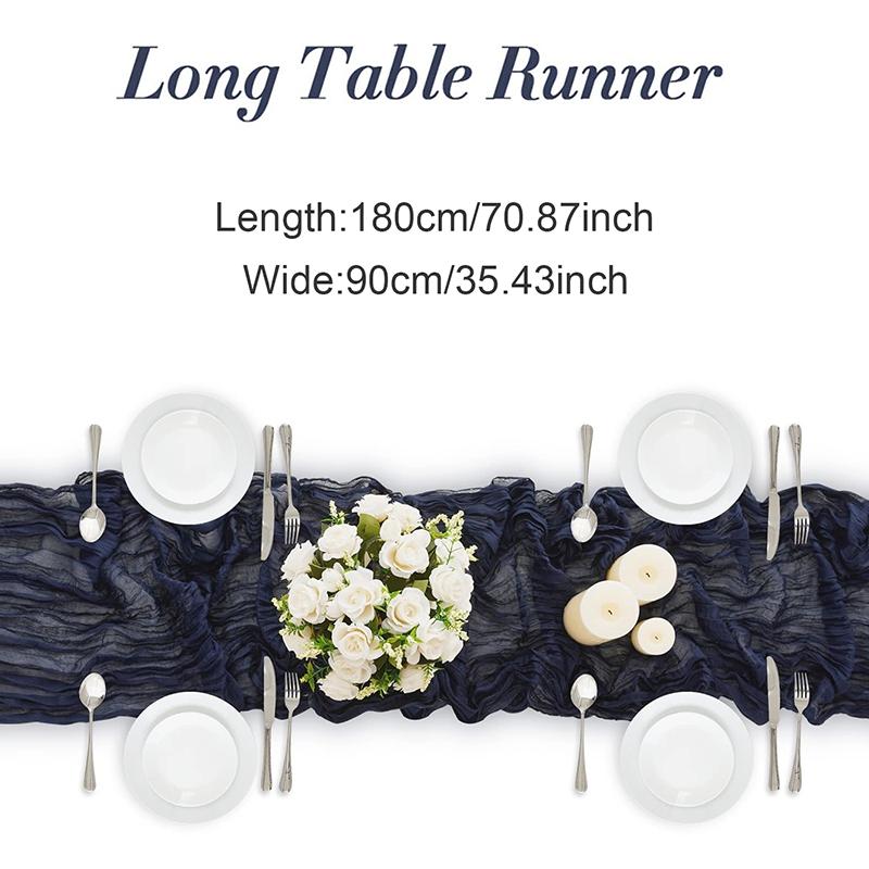 90*180cm Cheesecloth Bohemian Polyester Table Runners, Pleated Atmospheric Table Runner, Home Dining Table Room Wedding Decor