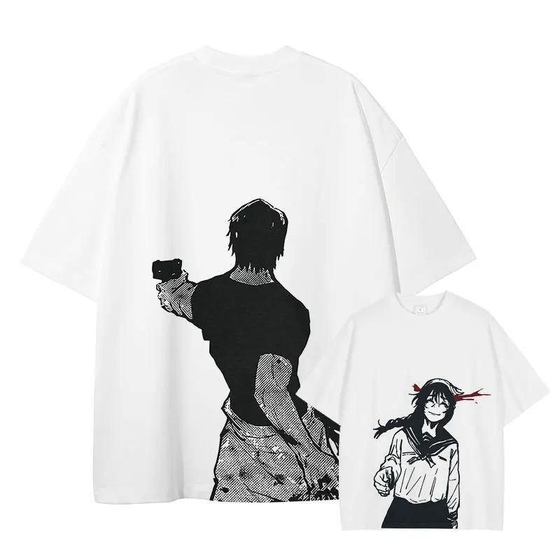 Japanese anime 100% Cotton T-shirt Anime J-Jujutsu K-Kaisen Vintage wash T-shirt Loose plus size short sleeve T-shirt