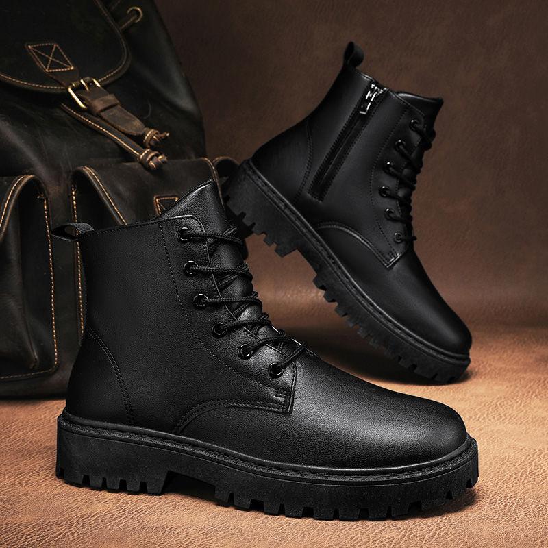 Koch Herrenschuhe Herbst Rutschfest Wasserdicht Küche High-Top Lederstiefel Schwarz Lässige Lederschuhe Wintersport Martin Tide Schuhe