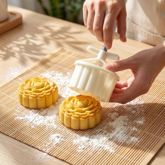 Baking Tools for Pastry Hand Press Mooncake Mold, Peony And Lotus Flower Stamps Plastic Kitchen Gadgets Cookies Tool, Handmade Supplies DIY