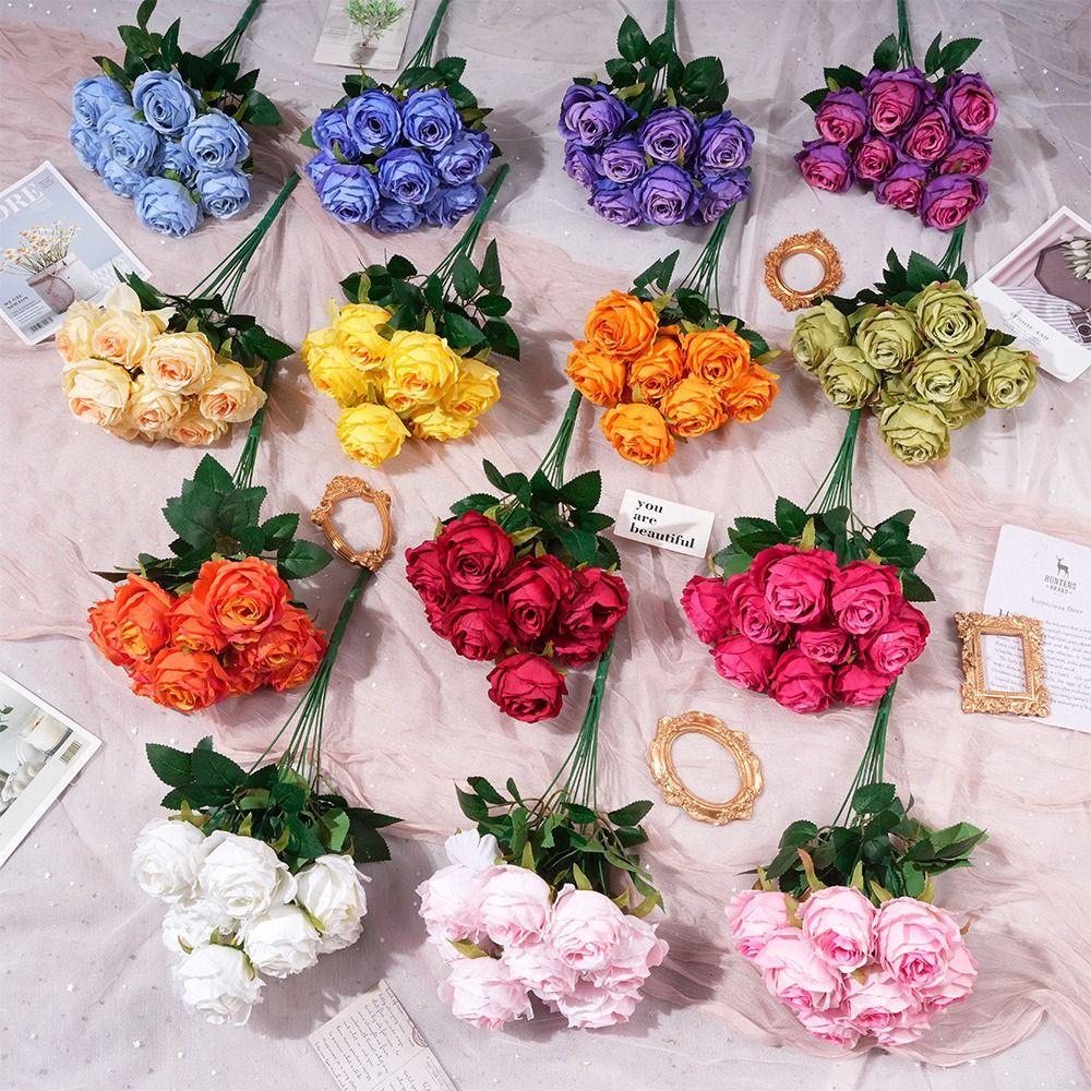 Multicolor Lifelike Flowers Silk Petal Flower Bouquet Rose Artificial Flower  Wedding Ornament