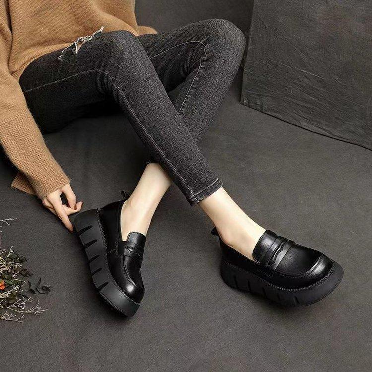 Spring new women's shoes muffin thick-soled thick-heeled single shoes small leather shoes one-pedal shoes