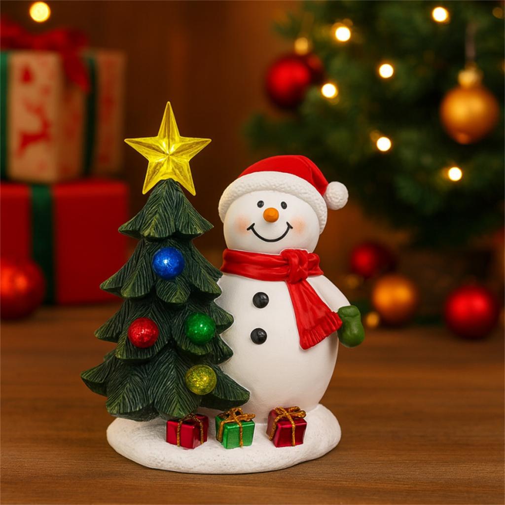 Christmas Decoration Snowman Christmas Tree Lamp Resin Ornament Cross Border Hot Mining Solar Snowman Christmas Tree Lamp