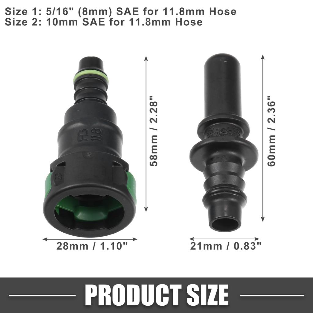 A ABSOPRO Car Fuel Line Hose Quick Release Connector Kit Straight 11.8mm SAE To 5/16" 8mm Hose Plastic Green