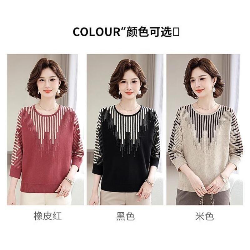 Spring Three-quarter Sleeve Small Shirt for Middle-aged and Elderly People Fashionable Knitted Women's Autumn Clothing Thin Top