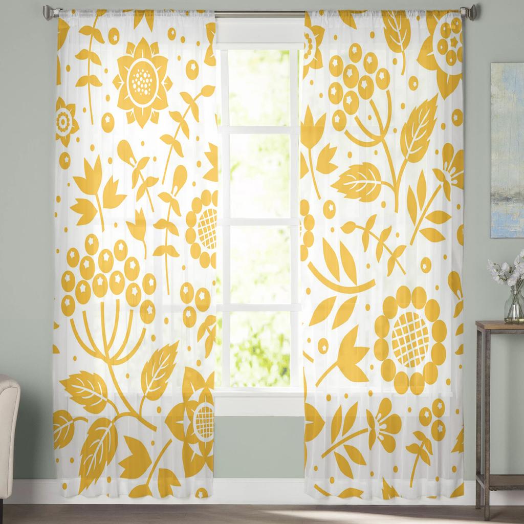 Perdele Tulle cu Flori cu Ramuri Galbene pentru Dormitor Perdele Voile Moderne Decor pentru Casă Perdele pentru Fereastră