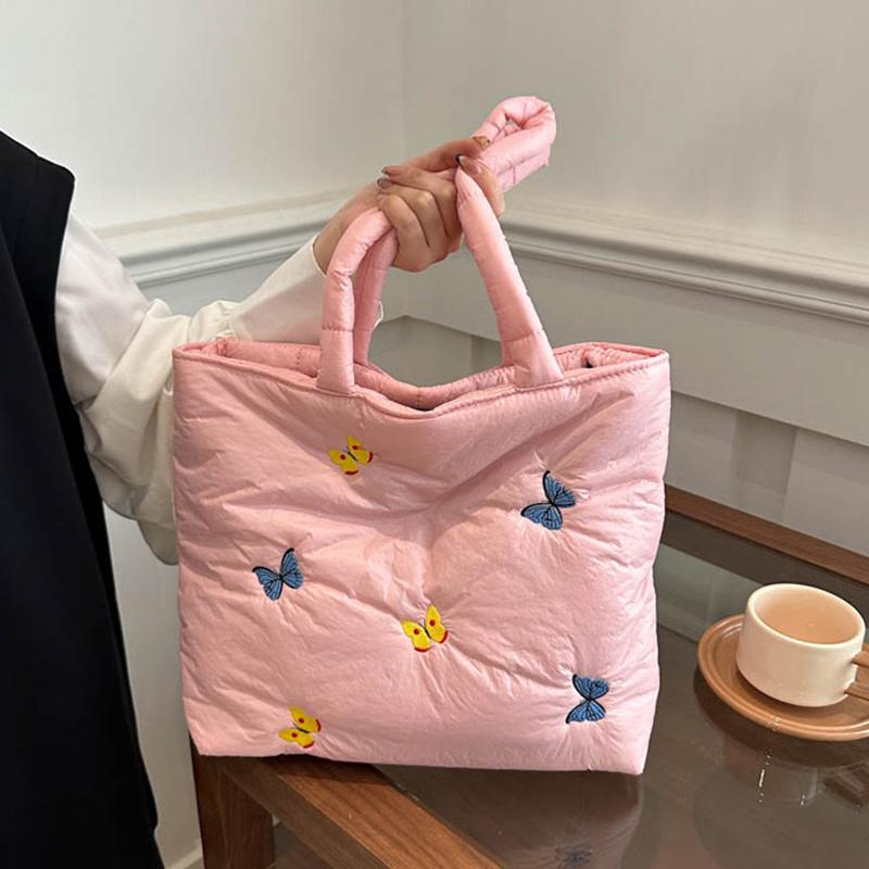 Miękka pikowana damska torebka typu tote pod pachami, duża pojemność, damskie torebki dojeżdżające do pracy, haft motylkowy, damska torba na ramię