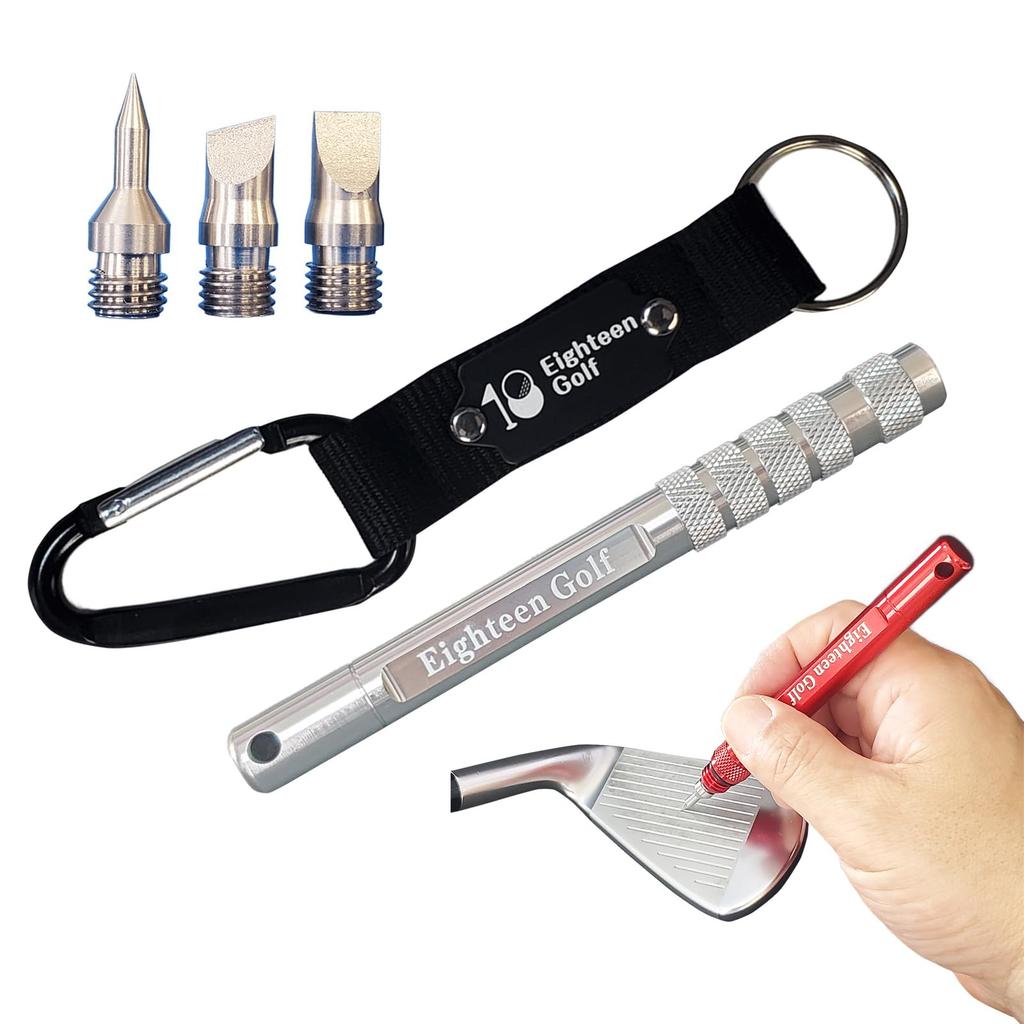 Eighteen Golf Golf Sharpener with 3 Groove Polishing Tool with Retractable Club Groove 3 Types of Groove Cleaner for Irons and Grip Bits, Tips,