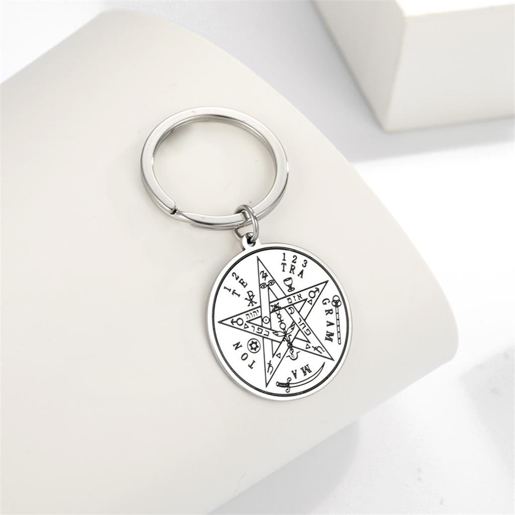 EUEAVAN Tetragrammaton Pentacolo Wiccan Portachiavi Pentagramma in Acciaio Inossidabile Protezione Magica Nome di Dio Portachiavi Amuleto Gioiello