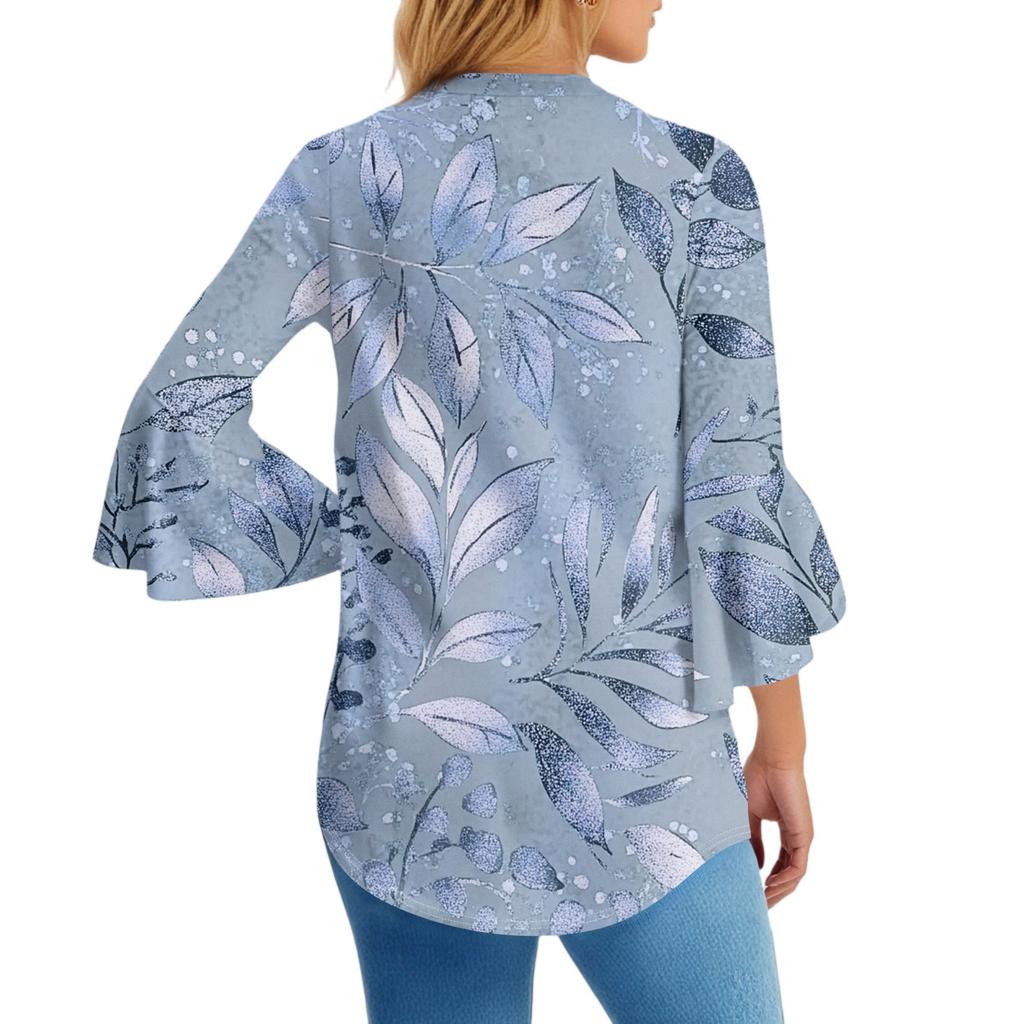 Blouses For Women Dressy Casual 3/4 Length Sleeve Womens Tops V Neck Tshirts Shirts With Flared Sleeve