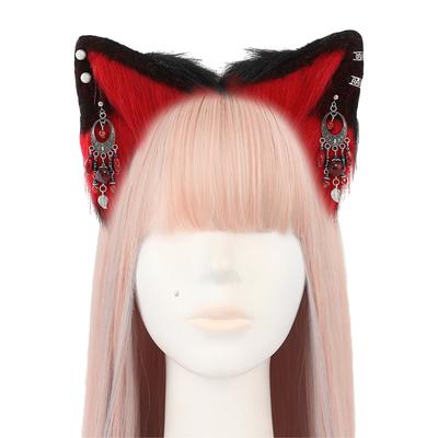 Cat Ear Headband with Colorful Ear Jewelry Sweet Girls Cosplay Beast Ears Fursuit Masquerade Halloween Cosplay Party