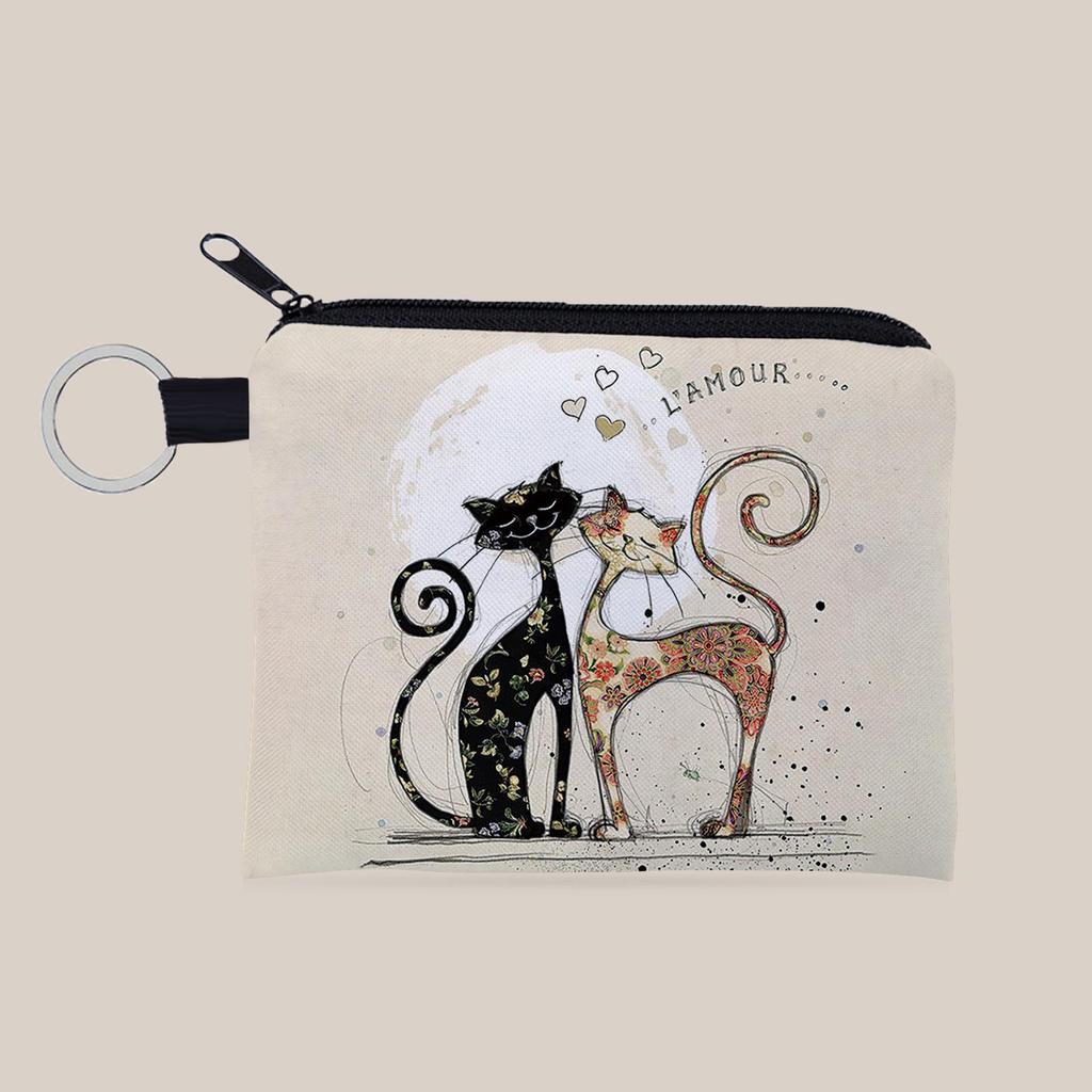 Adorable Cat Print Coin Purse & Keychain Gift for Girls & Women