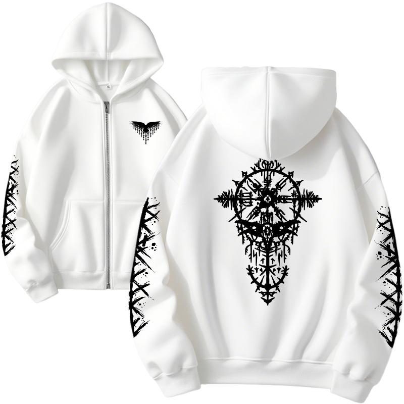 2026 New Arrival Women's Zipper Hoodie Ancient Viking Raven Print Sweatshirt Autumn Winter Casual Fashion Warm Hooded Coats