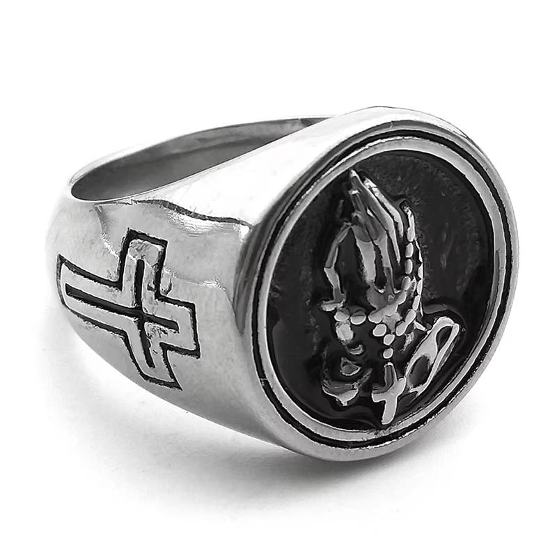 Fashion Simple Praying Hands Jesus Stainless Steel Cross Ring for Women Men Silver Color Hip Hop Ring Jewelry Gift R607