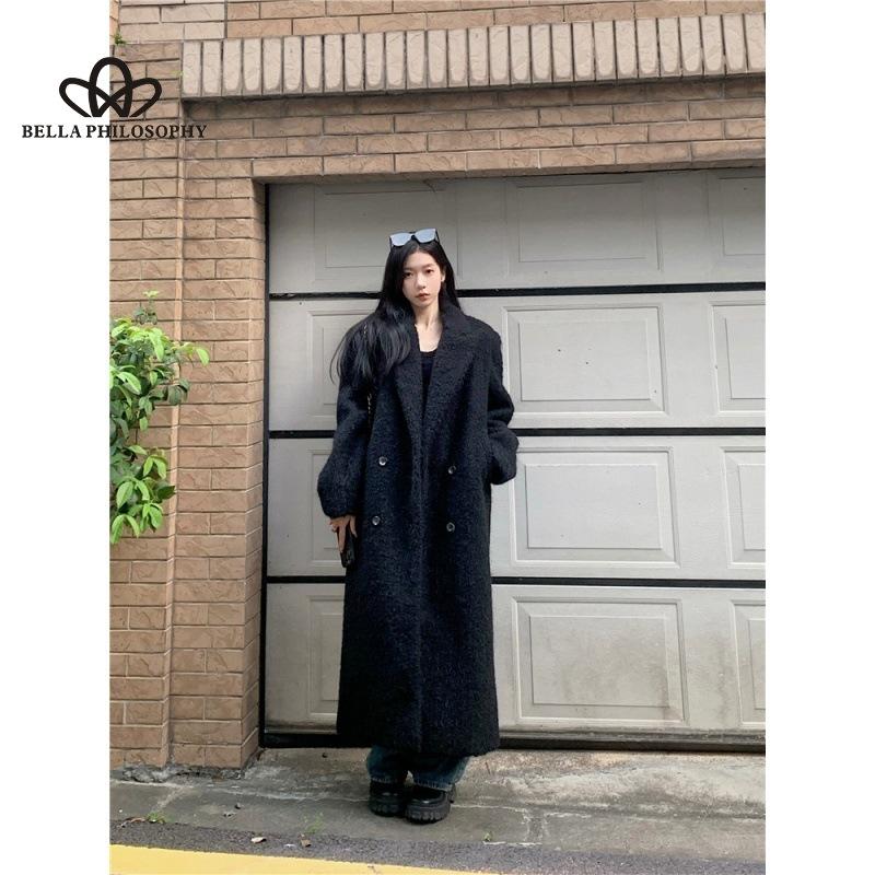 Höst Vinter Ny brittisk stil Lös enfärgad yllerock Koreansk stil Casual Retro förtjockad lång yllerock