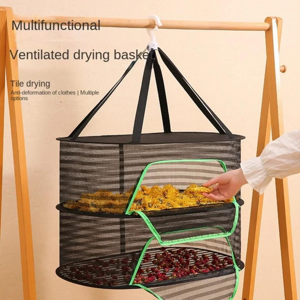 Food Drying Net Anti-mosquito Foldable Muti-layer Hanging Drying Net for Herbs Hanging Basket Dryer Bag Mesh Herb Drying Net