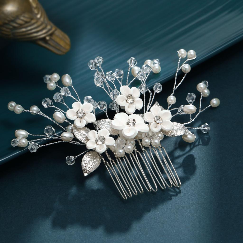 Fashion Hair Accessories, Temperament Flowers Leaves Pearl Rhinestones Combs Wedding Hair Combs Headwear
