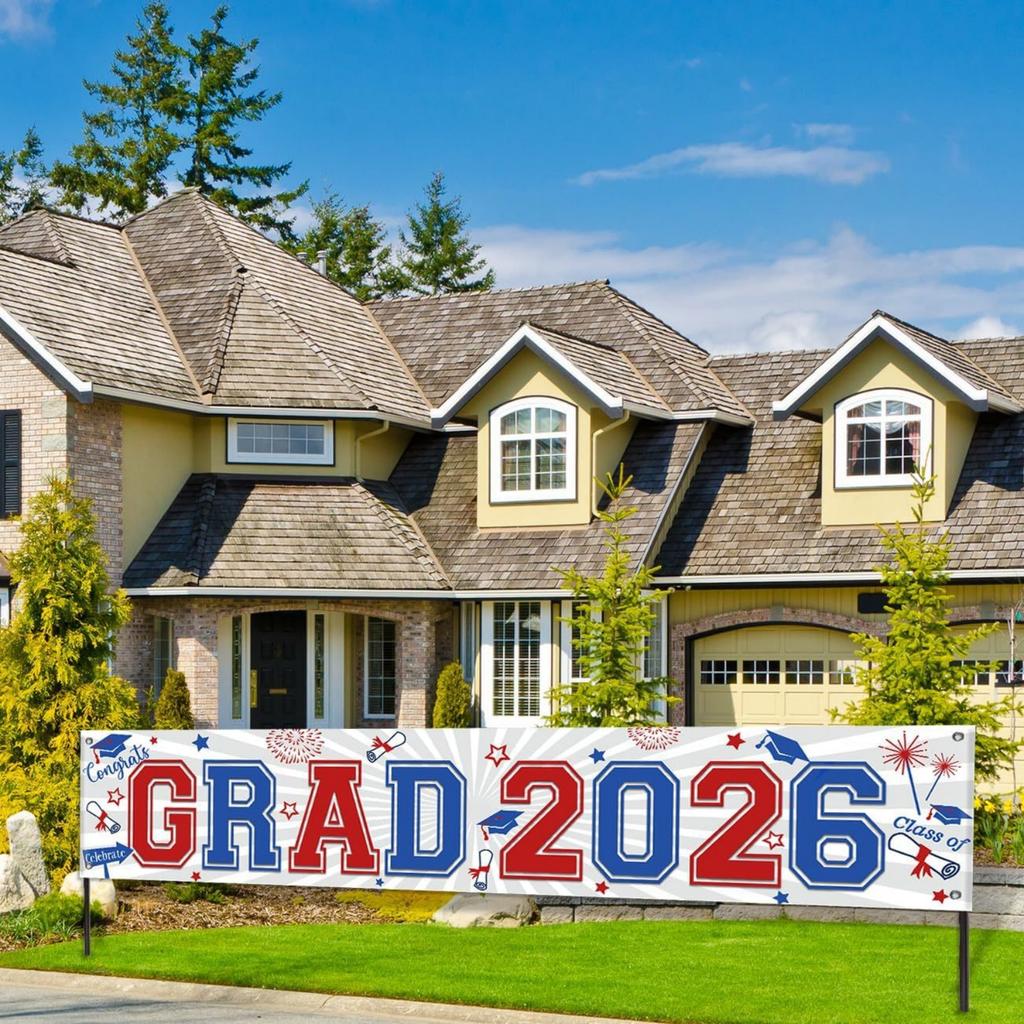 Stendardo di Laurea Decorazione per Giardino Esterno Congratulazioni Classe del 2026 Stendardo 300x50cm Sfondo Appeso Resistente per Festa di Laurea