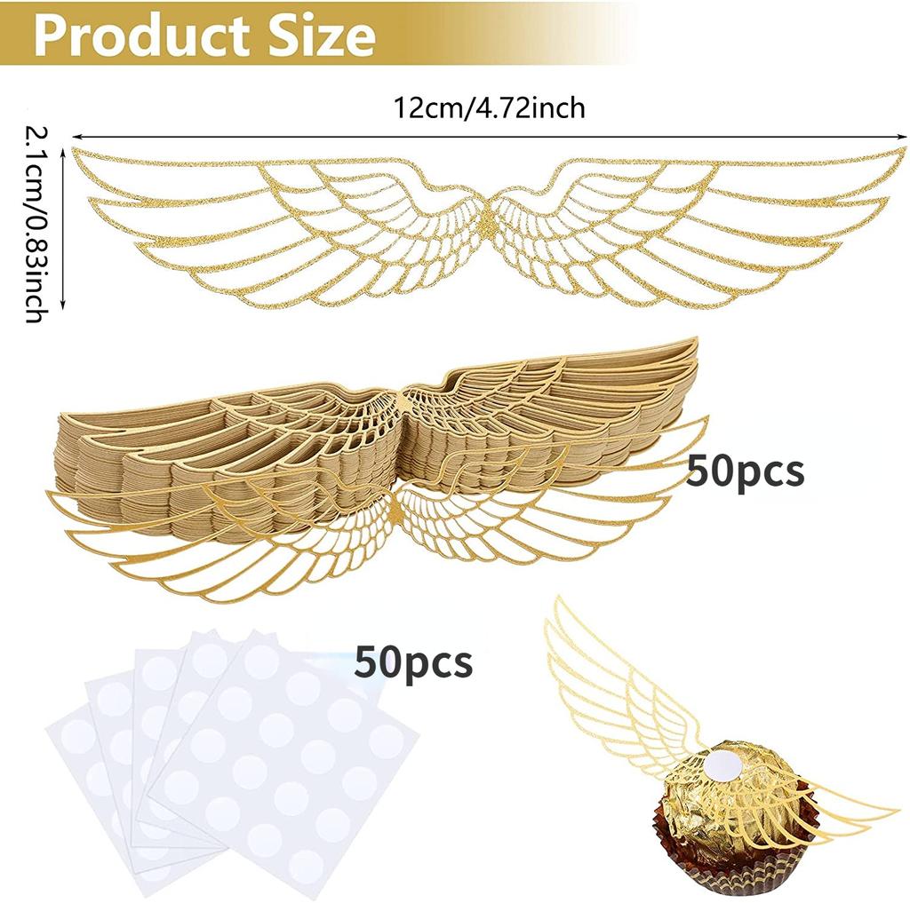 50pcs Gold Pearl Paper Wizard Party Chocolate Decoration Hollowed Wings Chocolate Party Supplies Decoration Party Favors