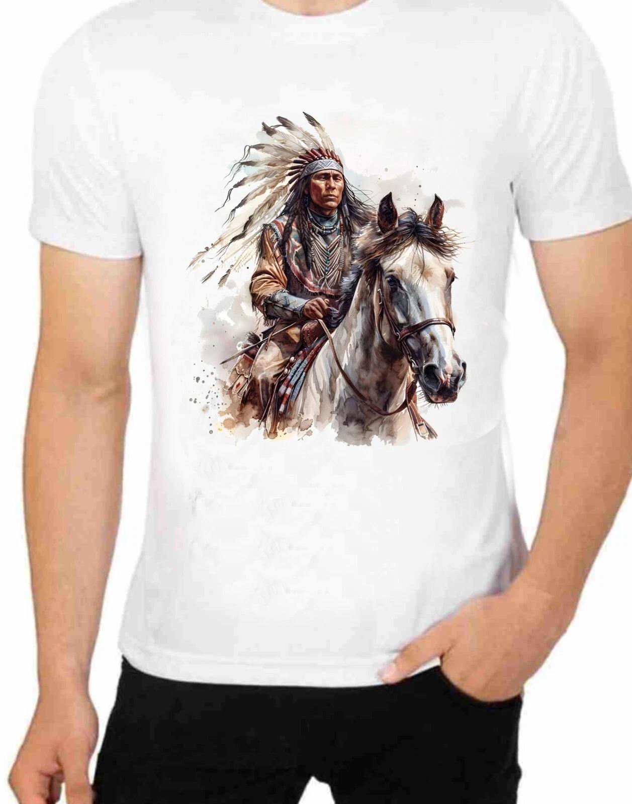 Native American Indian Scouting For Buffalo On Horseback T-Shirt L