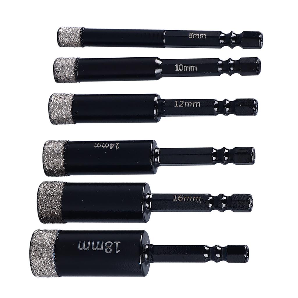 6 szt. Zestaw wierteł diamentowych na sucho 8 10 12 14 16 18 mm trzpień sześciokątny zestaw wierteł do płytek do marmuru betonu
