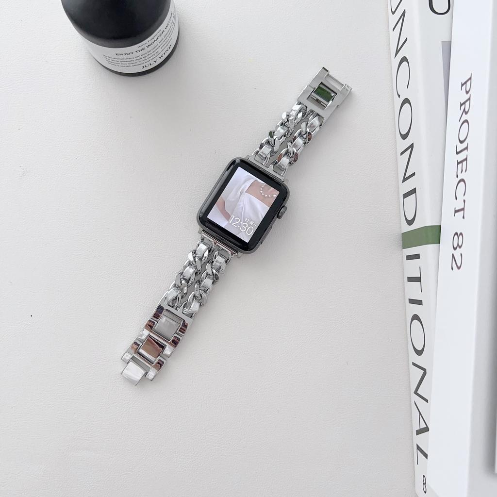 Metal + Leather Strap for Apple Watch 49mm 46mm 42mm 45mm 41mm 44mm 40mm 42mm 38mm Women's Watch Band for iWatch Series 10 9 8 7 6 5 4 SE