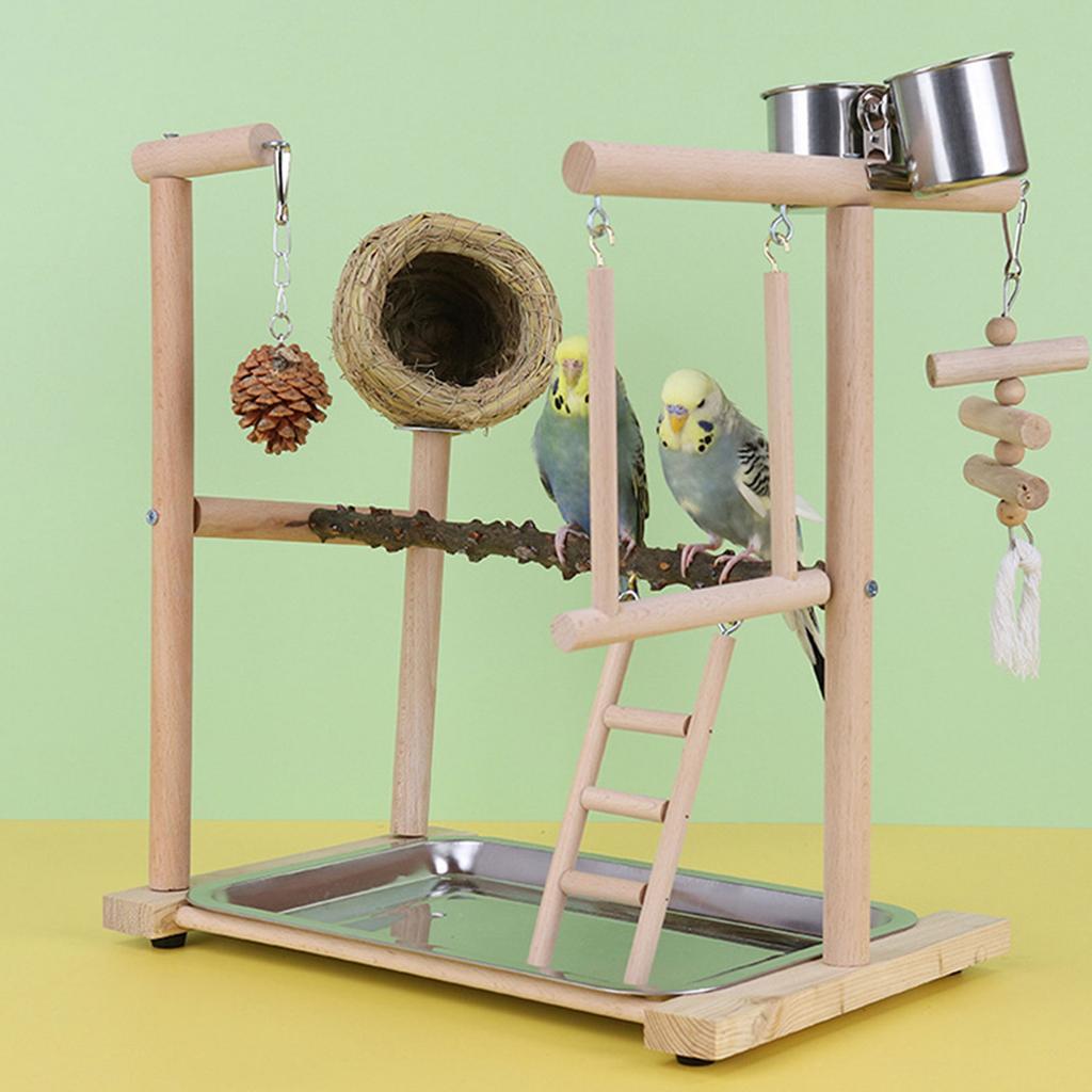 Lovebird Parrots Cage Perch Stand Bridge Nest Swing Climbing Wooden Training Ladder Toy for Bird