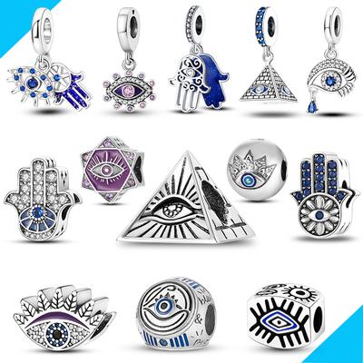 Copper Turkish Evil Eye Hamsa Hand Charms Beads Pendent Fit Original Bracelets Diy Lucky Diy Jewelry Gifts