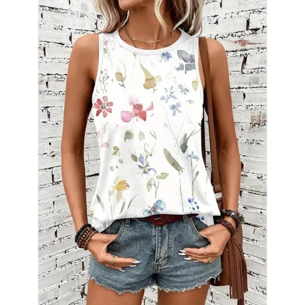 Summer flower 3D printed vest for women's casual O-neck