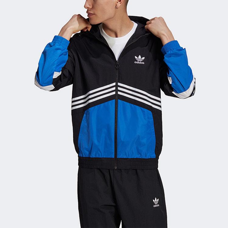 adidas Men's Originals TGP Windbreaker Moto Cross-country Jacket Black Blue HA4741