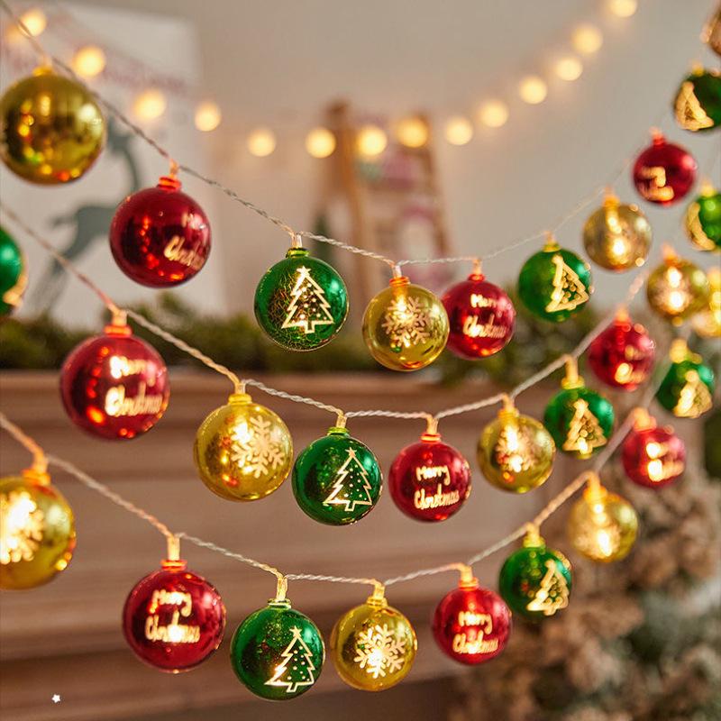 LED Electroplated Snowflake & Star String Lights - Christmas Atmosphere Flashing Fairy Tinsel Ball Decor