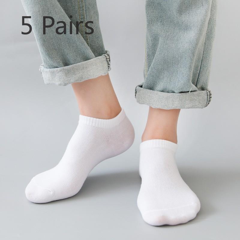 5 Pairs of Men's and Women's Spring and Summer Shallow Mouth Invisible Boat Socks Comfortable Solid Colour Socks Non-slip Socks